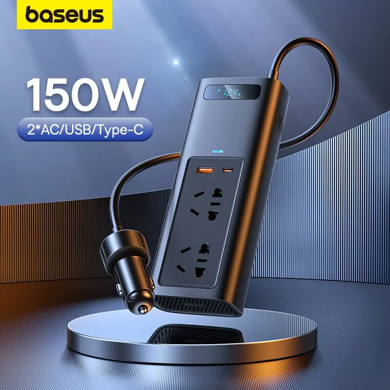 Baseus Car Inverter 150W DC 12V to AC 220V Pure Sine Wave EU Auto Converter Type-C USB Original Fast Charger for Laptop Phone