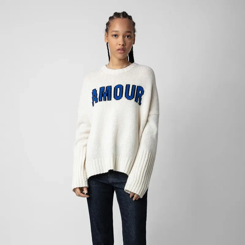 

2023 Autumn and Winter New Turtleneck Letter Printing Women Mid-length Pullover Loose Outer Wear Sweater