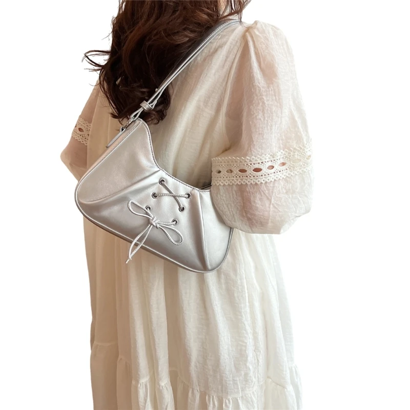 Women Underarm Bag PU Leather Shoulder Bag Pleated Armpit Bag for Commuting