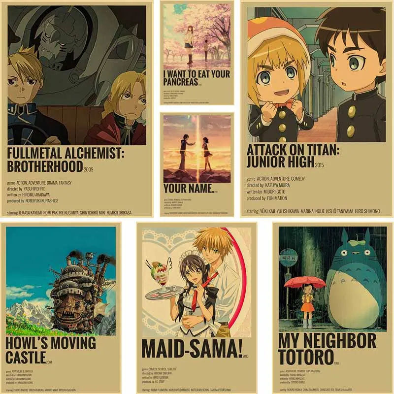 

Classic Anime Vintage Posters and Prints Kraft Paper Maid Sama Spirited Away Pictures Wall Art Painting Room Decor Aesthetic