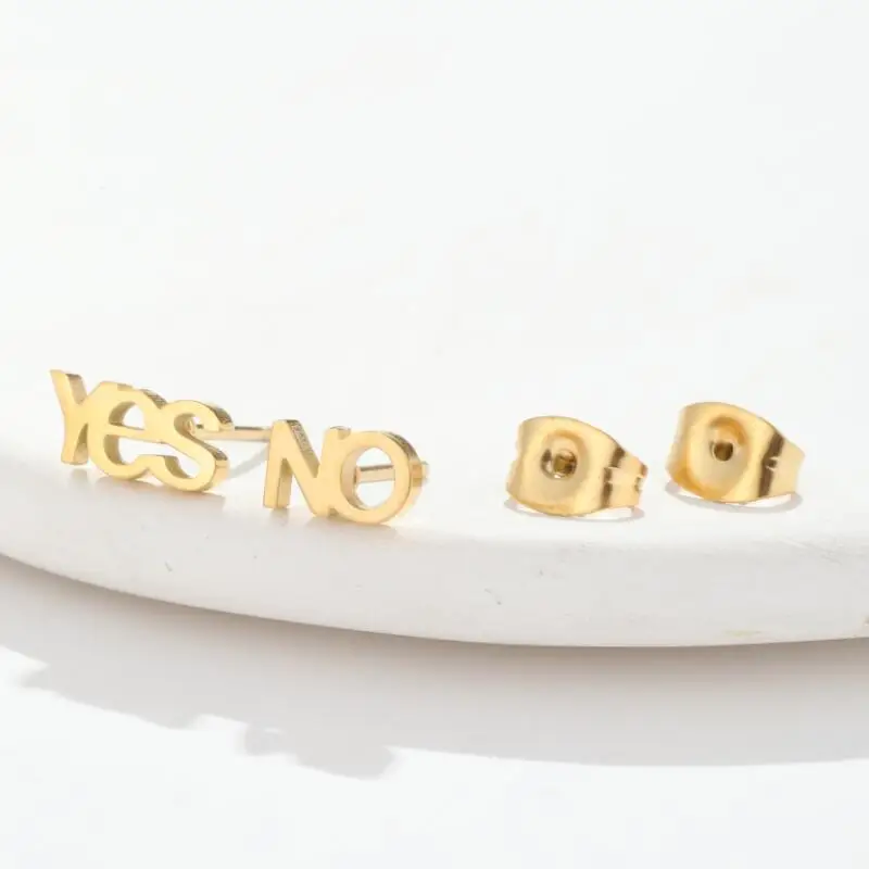 Shuangshuo 2022, neue kreative Edelstahl-Ohrstecker, trendig, ja und nein Buchstaben, für Damen, Modeschmuck, Freundschaftsgeschenk – Detail 10