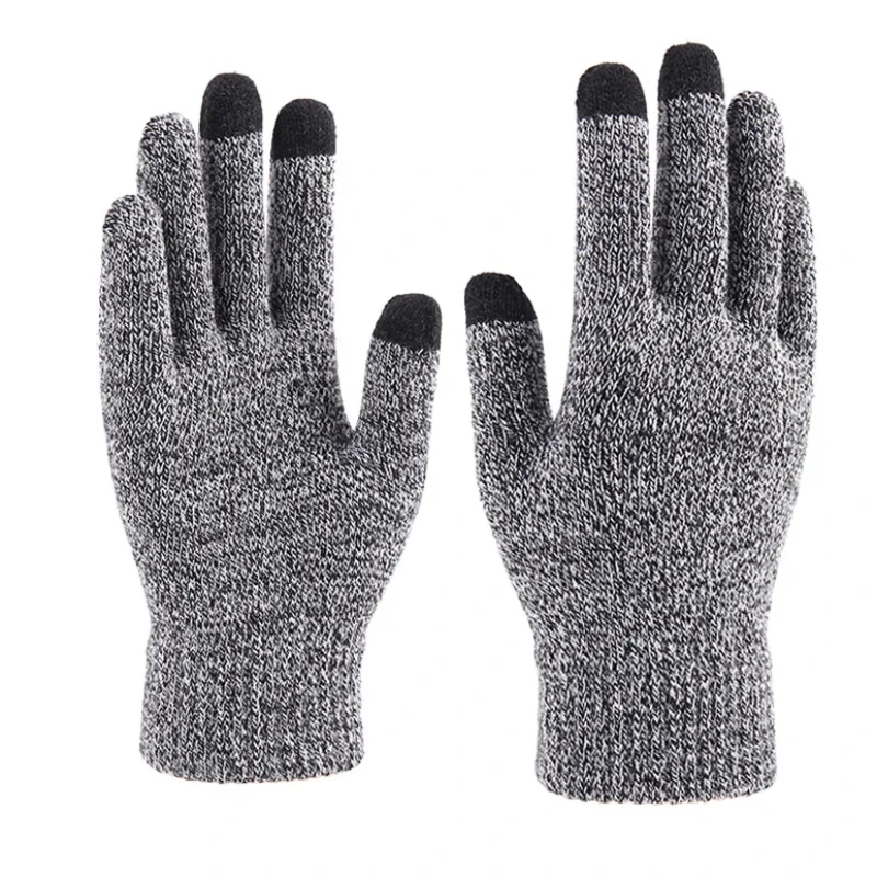 

Winter Men Knitted Gloves Warm Full Fingers Touch Screen Anti-Slip Gloves for Cycling Running Driving Hiking Camping Work Mitten