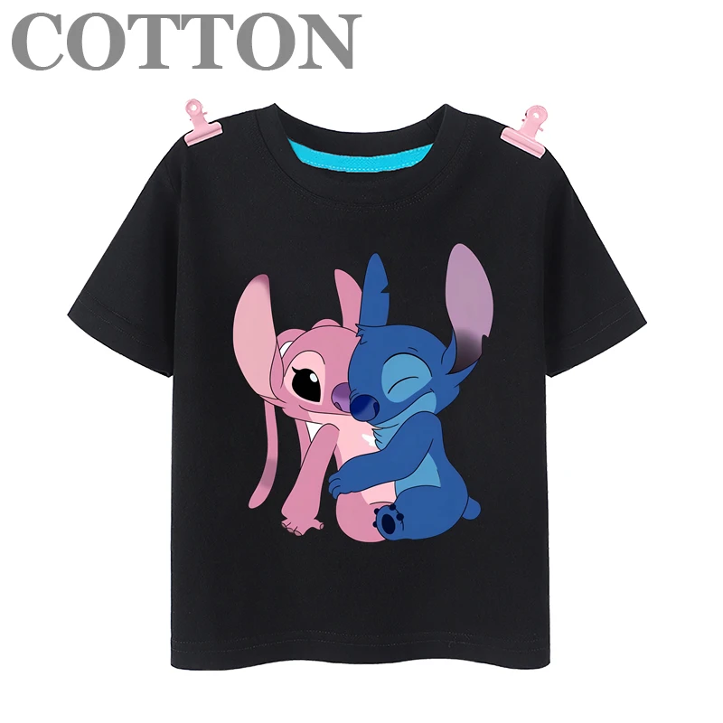 T Shirt Disney Anime Stitch Children Cotton Summer Fashion Multiple Cartoon Casual Round Neck Short Sleeve Print Pattern