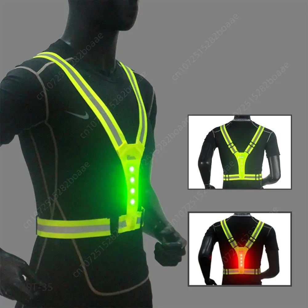 Reflective Safety Vest Cycling Vest Adjustable Elastic Flashing Warning Light For Night Running Walking Fishing