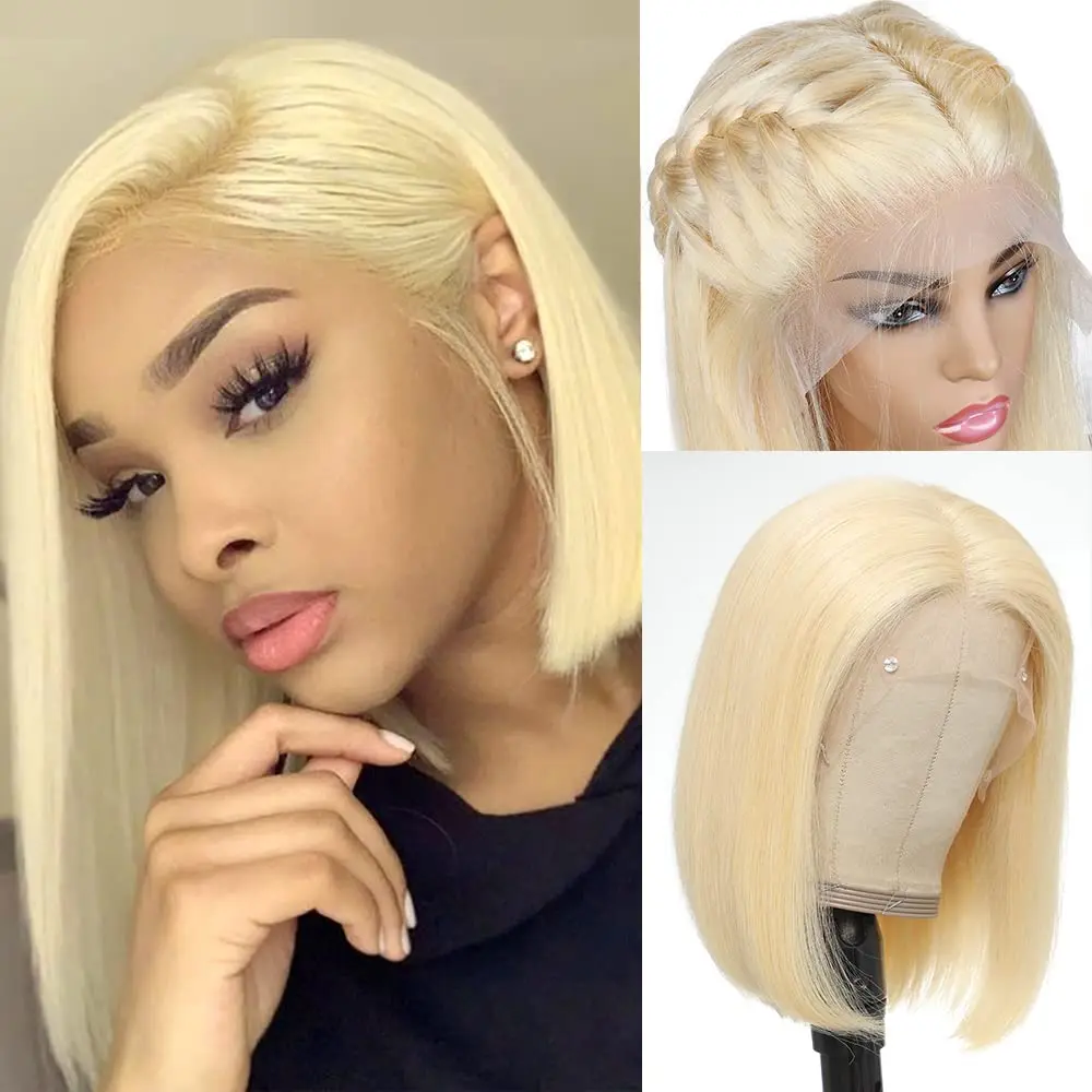 

Short Bob Wig Straight 613 Blonde Color Lace Front Human Hair Wigs for Women Transparent 4x4 Closure Remy Hair 13x4 Frontal Wig