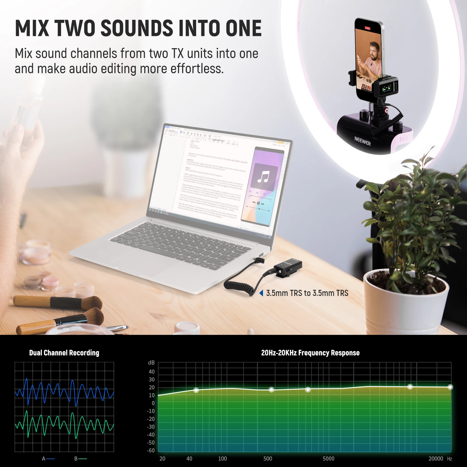 CM28 pro Wireless Lavalier Lapel Microphone System with Noise Canceling 4GB Stor