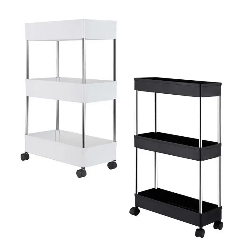 

3 Tier Multi-storey Cart Storage Shelf Rolling Trolley Storage Rack With Movable Gap Kitchen Bathroom Slim Slide Organizer