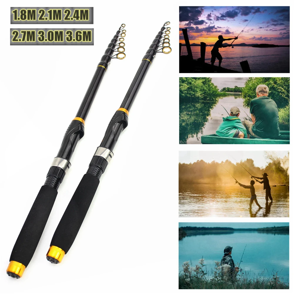 5 Camadas Pesca Rod 1.8m-3.6m Max Pull 3.5KG Fibra De Carbono Spinning Rod Portátil telescópica Pesca Rod para água doce Água salgada