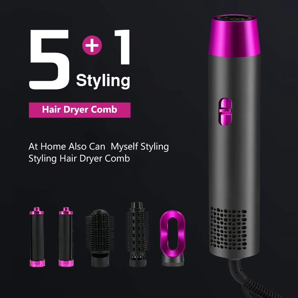 5 in 1 Hot Air Comb Automatic Curling Iron Dual Purpose Hair Styling Comb Automatic Hair Suction Super Leafless Dryer Tools