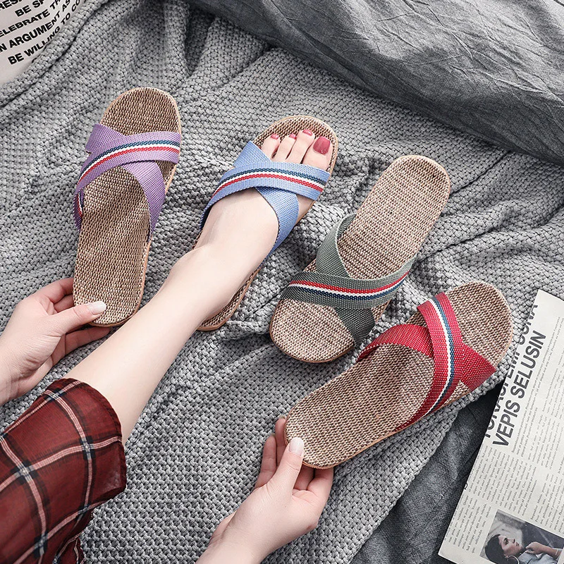 

Glglgege New style slippers Summer home men and women Summer linen lovers Home thick soled anti-skid indoor sandals Female