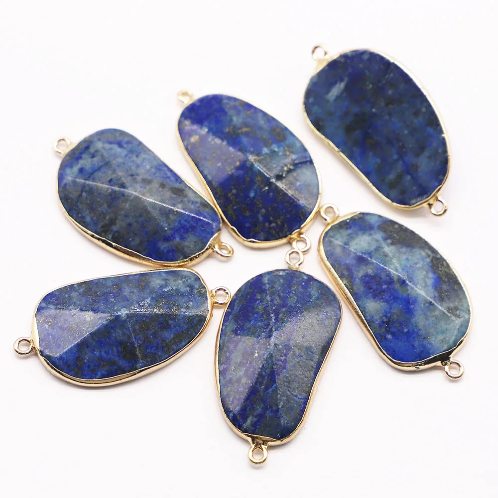 30*24MM Natural lazurite Lapis lazuli Stone Charms Connector Pendant Double Hole 6pcs for DIY Women Men Jewelry Bracelet Making