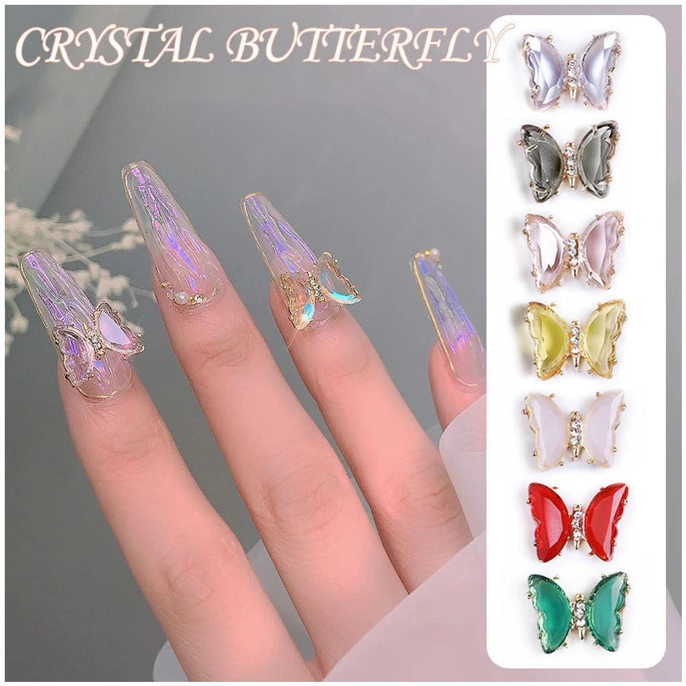 1Pc Colorful Crystal Butterfly Nail Art Jewelry Ice Through Aurora