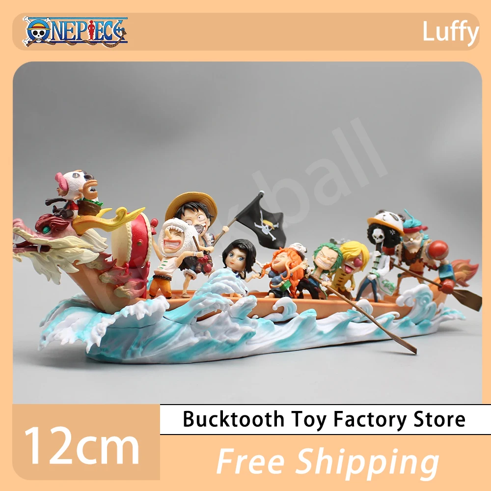 

12cm One Piece Luffy Anime Figure Straw Hat Group Dragon Boat Luffy Nami Zoro Sanji Brook Robin Usopp Chopper Figures Model Toy