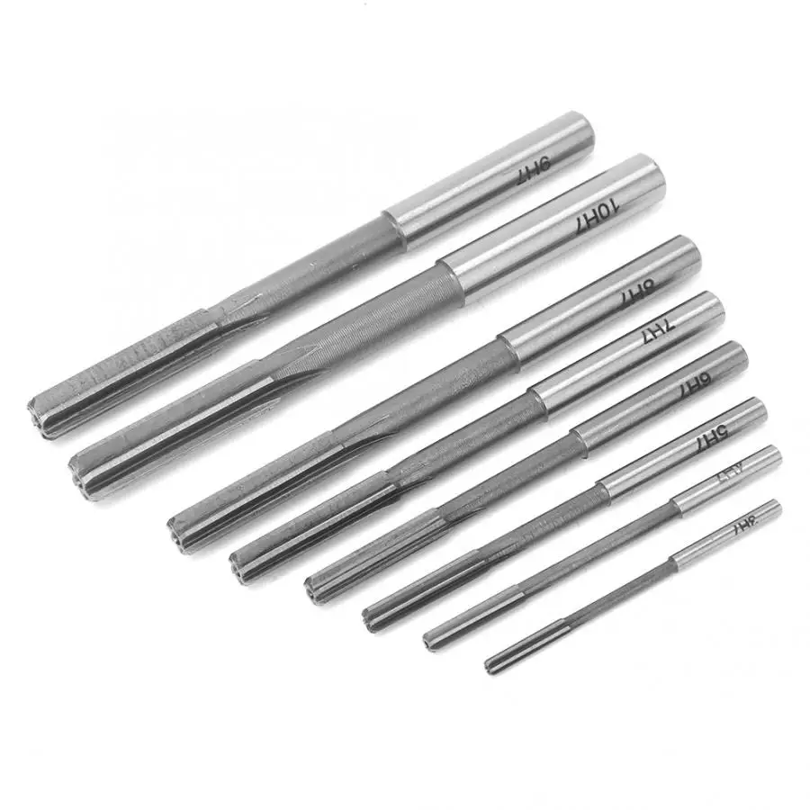 Steel Reamer Tools 8Pcs Chucking Reamer H7 Machine Reamer Set 3-10mm Straight Shank Chucking Metal Cutter Tool