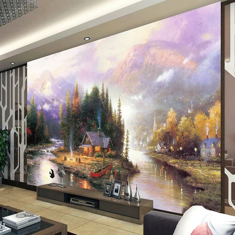 Custom Size American Country Landscape Oil Painting Photo Mural Wallpaper Living Room TV Background Wall Home Decor 3D Fresco