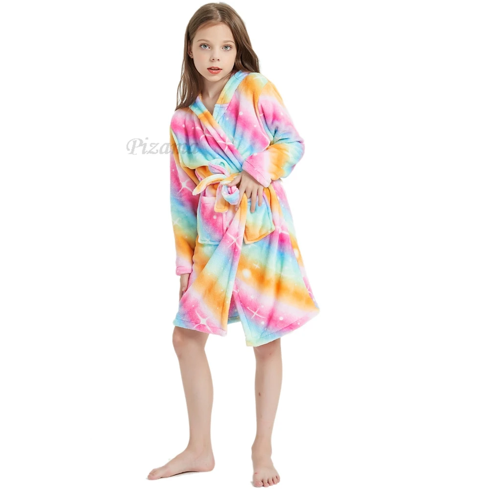 Winter Warm Flannel Kids Clothes Children's Unicorn Kigurumi Bathrobe Night Wear for Girls Hooded Sleepwear Nightgowns