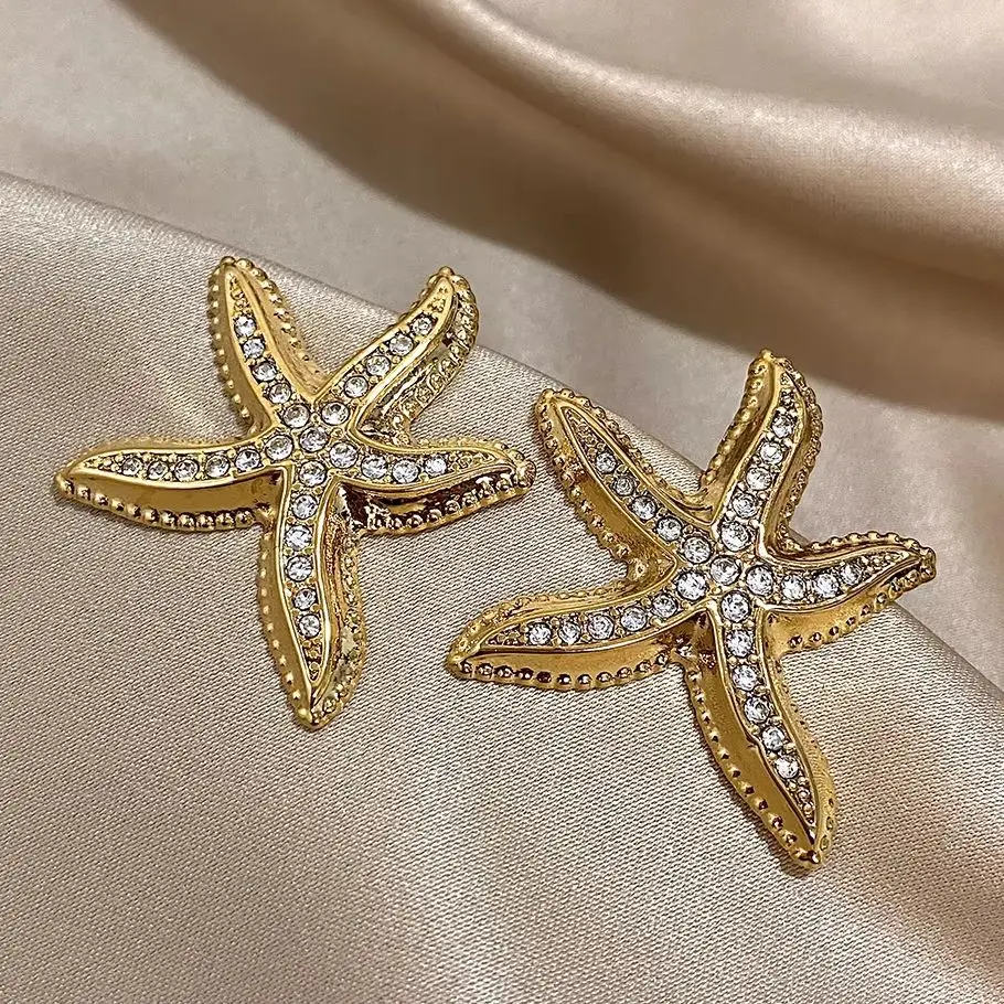 Freetry Personalized Pentagram Rhineston Studded Earrings For Women Fashion Stainless Steel Cubic zirconia Earrings Jewelry Gift