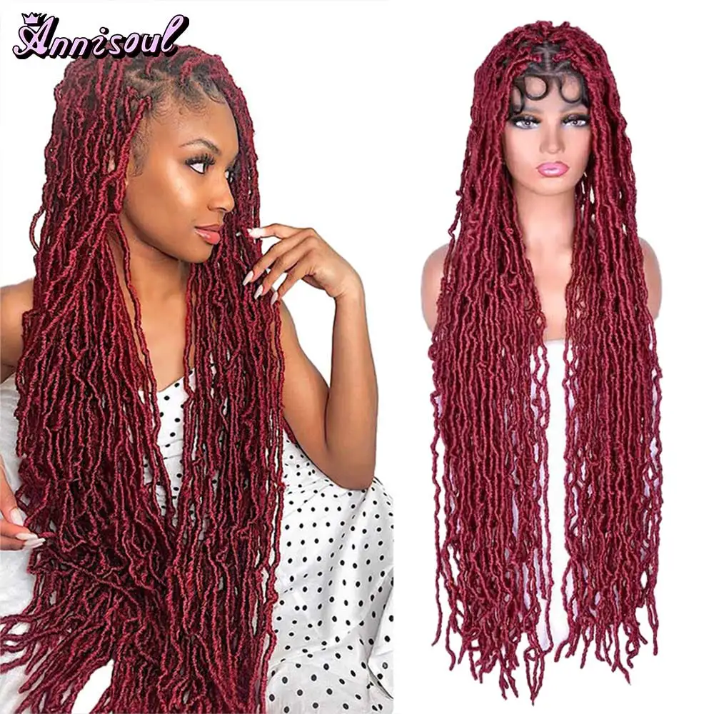 

40 Inch Synthetic Full Lace Braided Wig Locs Crochet Natural Braided Hair Artificial Wig Braid Long Curly Black Woman's Wig