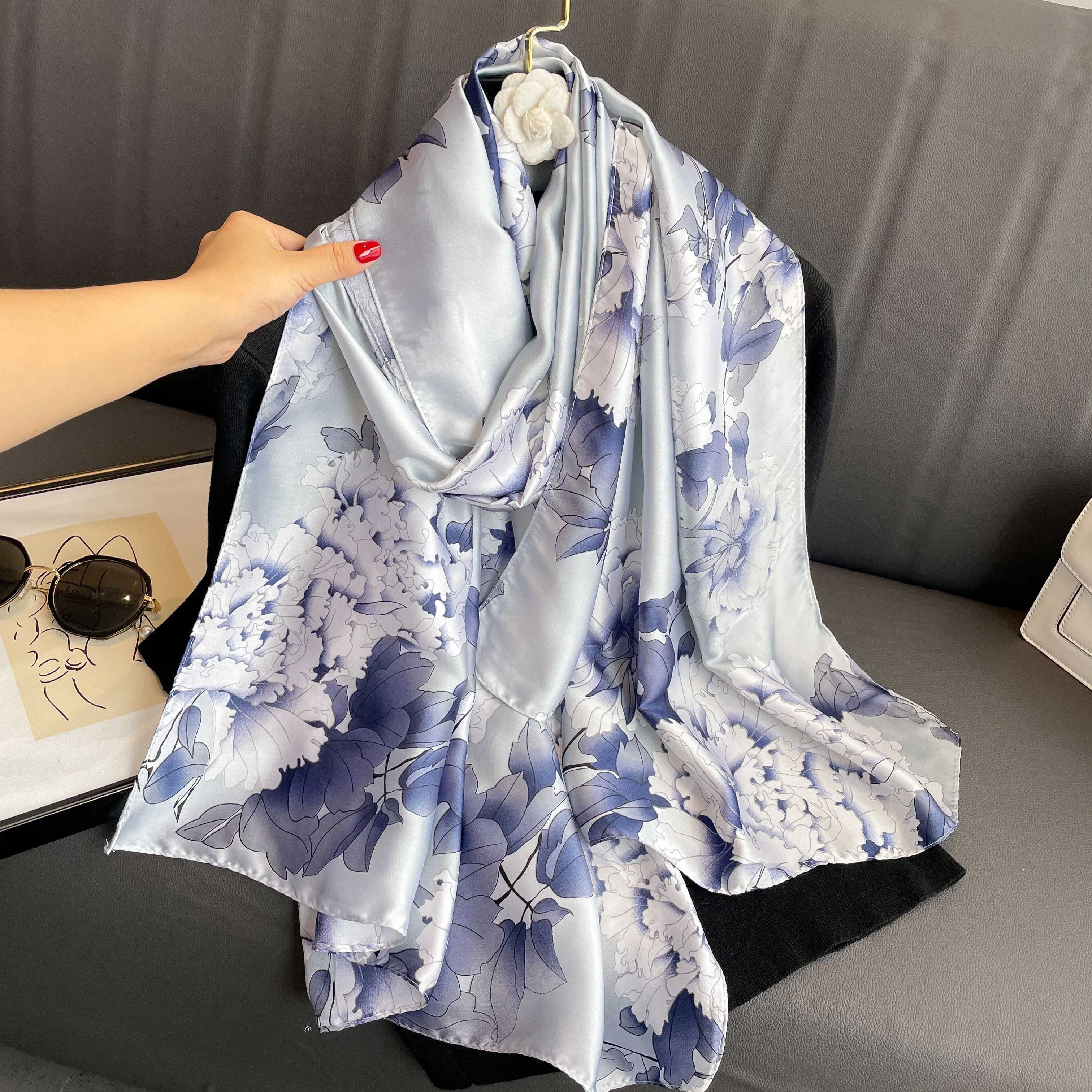 Women The Four Seasons Bandanna Popular Style 180X90CM Scarves Beach Sunscreen Luxury Silk Scarf 2023 New Design Square Shawls 3