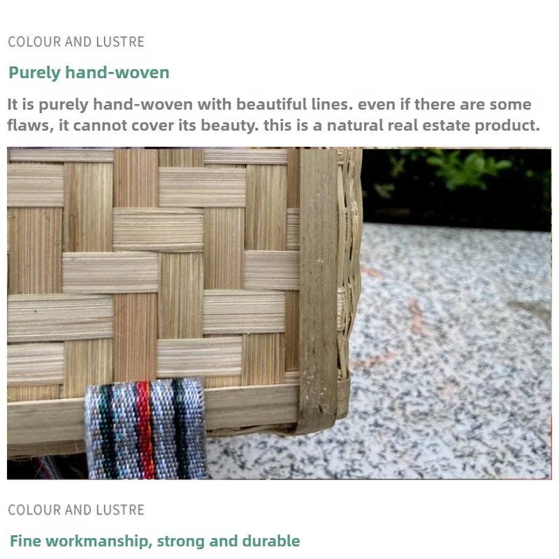 Large Capacity Double Shoulder Bamboo Basket Portable Outdoor Picnic Basket Tea Picking Baskets Dance Props Organization Basket 5