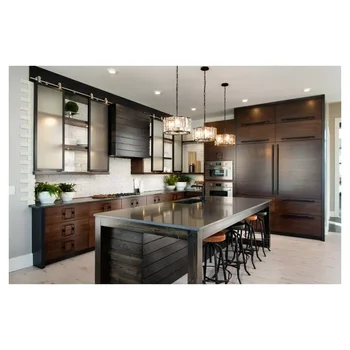 ตู้ครัวหรูหราเคลือบเงา - รูปทรงตัวแอลแบบสั่งทำ + เกาะกลาง + ท็อปเคาน์เตอร์หินควอตซ์ 1