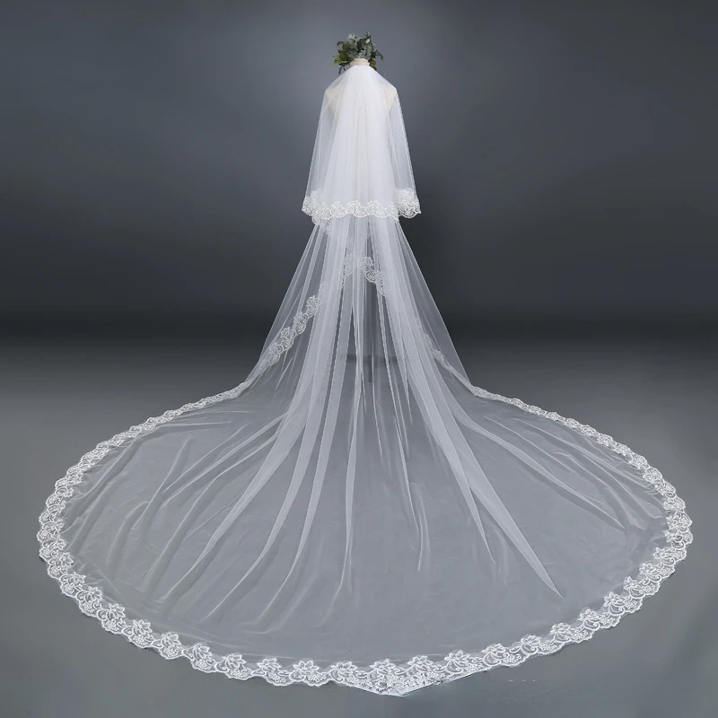 Lace Super Long 3 Mignon Maimai Wide Trailing Hair Comb Double Layer Veil Bride Wedding Veil Veil pure white flowers double layer long bridal wedding veil party temperament fairy hair decoration veil photo props