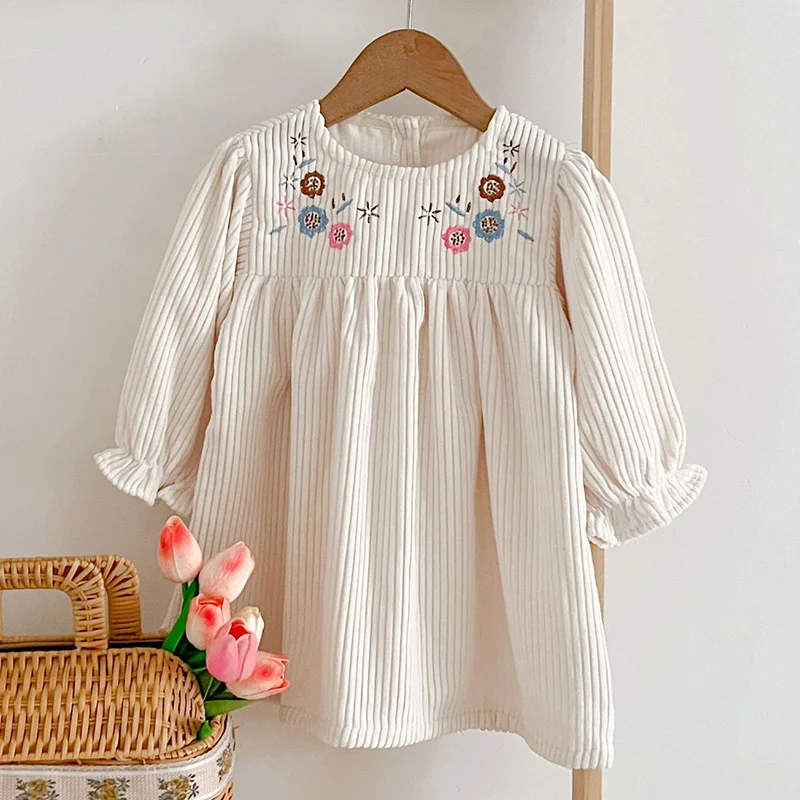 green emerald velvet dress Little Girls Flower Embroidered Lace Dress