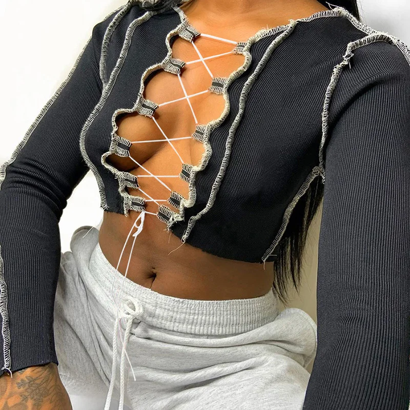 Sexy Perspective Hollow Out Short Sleeve Top - Ships in 24 Hrs main image 1