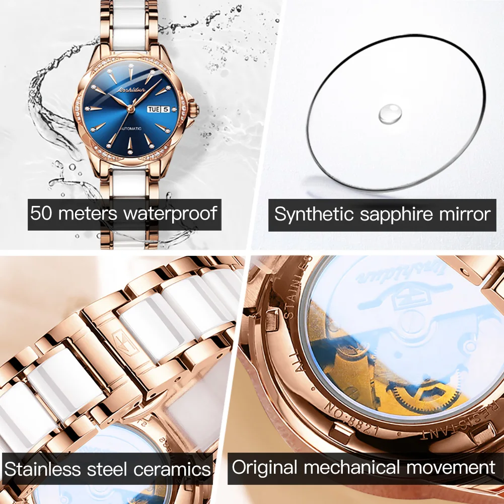 Ladies Wristwatch Ceramic Stainless Steel Watch for Women Luxury Diamond Pearl Shell Dial Elegant Automatic Mechanical Watches
