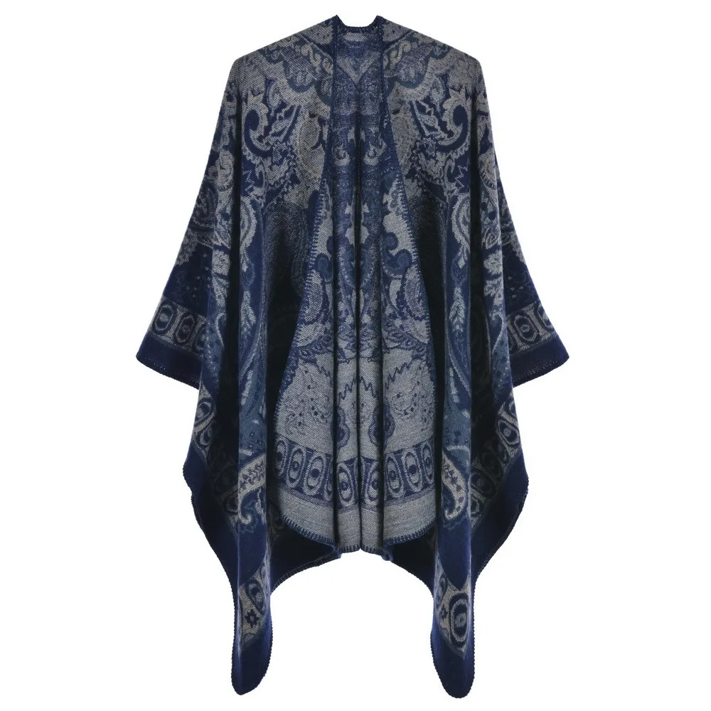 

Imitation Cashmere Women's Printing Knitted Shawl Double Sided Shawl Poncho Lady Capes Navy Cloaks