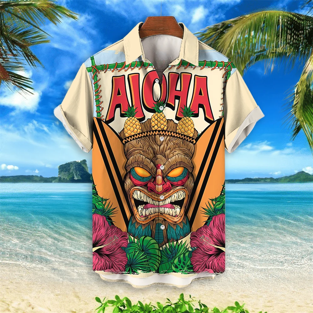 

Summer Men Hawaiian For Men Maya Pattern 3d Print Lapel Shirt Oversized Short Sleeve Clothing Casual Street Travel Blouses