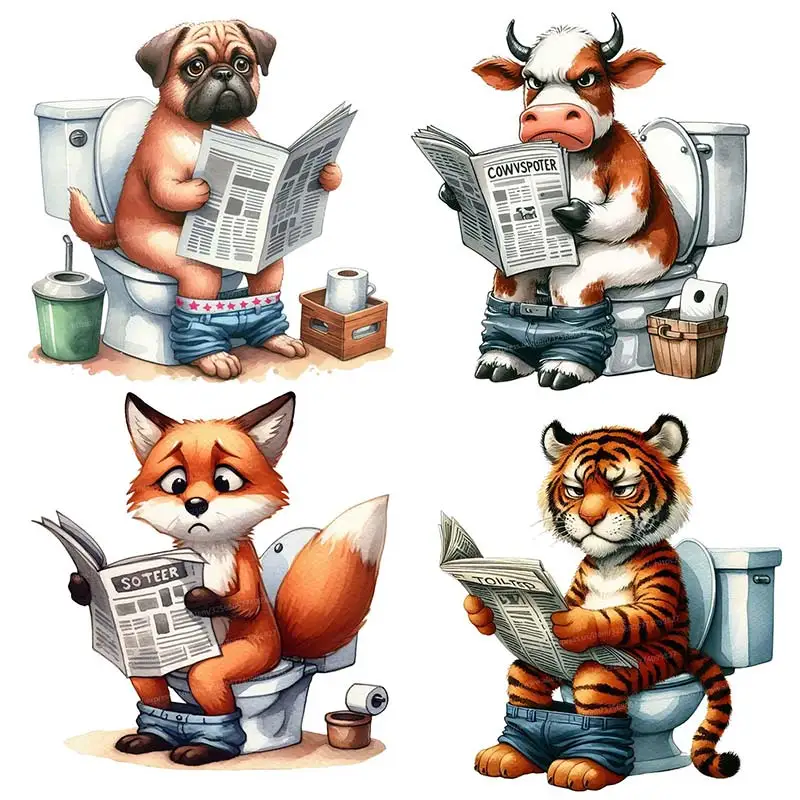 Toilet Stickers Dog Tiger Fox Cow Animal Toilet Sticker Bathroom Wall WC Home BathRoom Decoration M902
