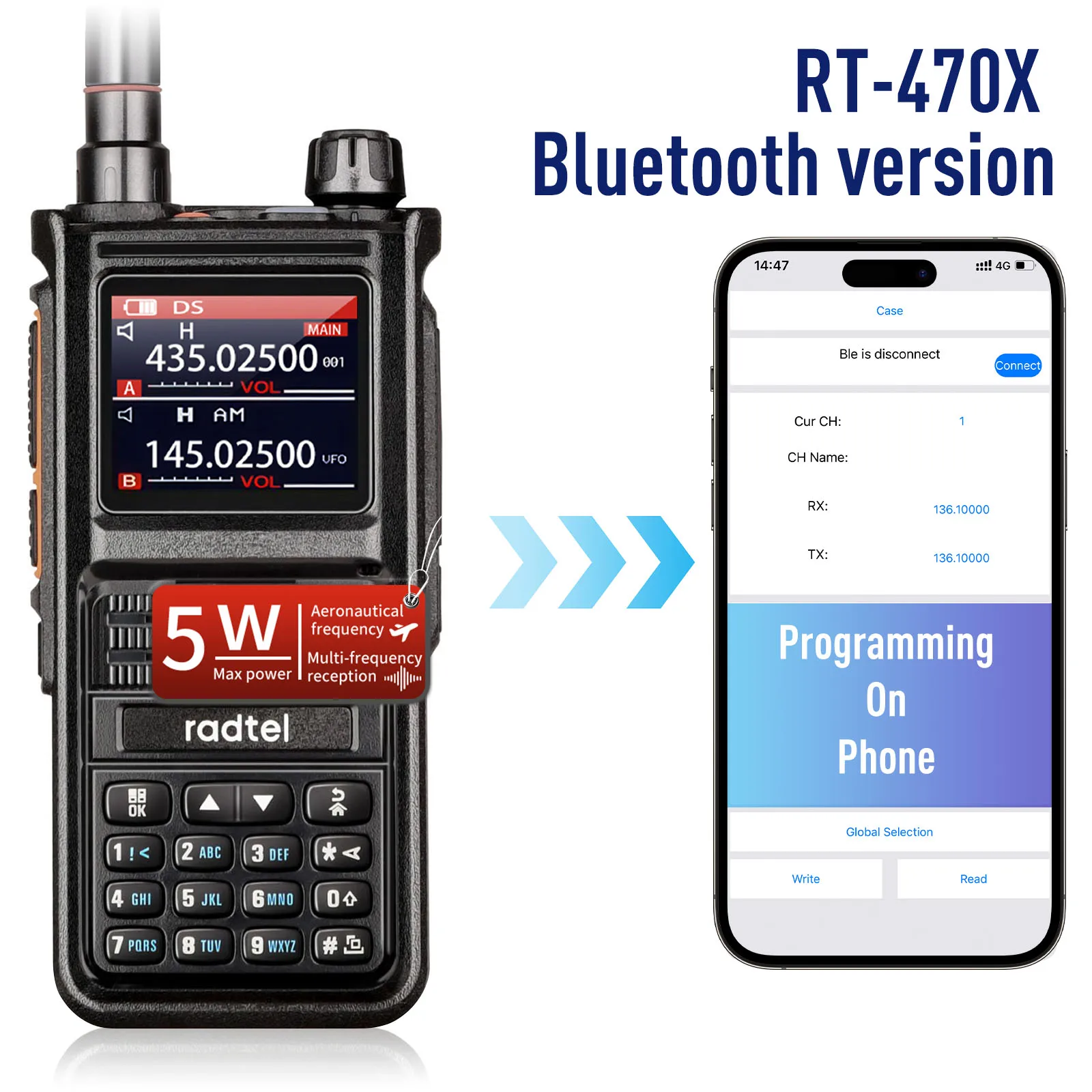 Radtel RT 470X Plus Bluetooth Ham Walkie Talkies 256CH Air Band Two Way Radtel rt 470x plus bluetooth ham walkie talkies 256ch air band two way