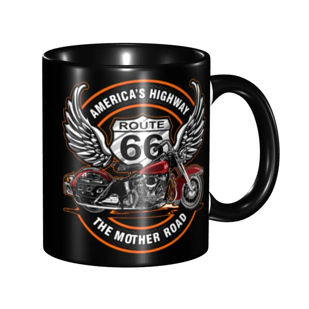 Route 66 Motorcycle Ceramic Coffee Mug - black