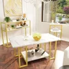 Mid-Century Coffee Table Set of 3, Faux Marble Coffee Table and Semicircle End Table Sets with Storage Shelves & Metal Frame 3