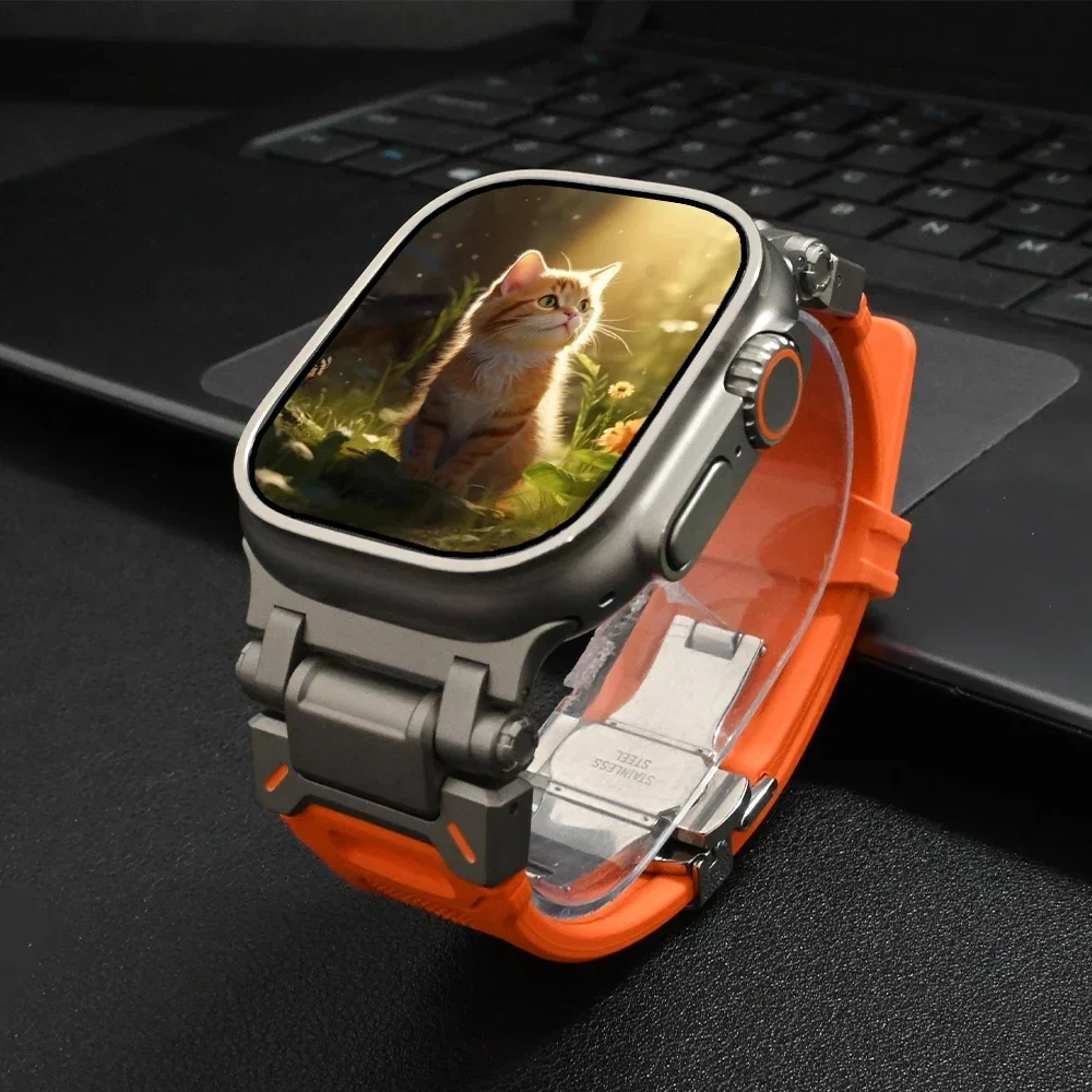 

Ремешок резиновый для Apple Watch Ultra 2 49 мм, браслет с застежкой-бабочкой для IWatch Series 9 8 7 6 5 4 Se 45 мм 44 мм 42 мм