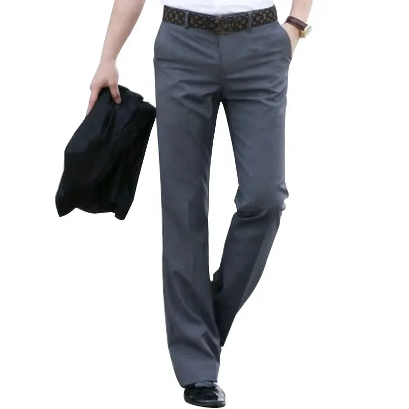 Men Casual Pants Men Flared Boot Cut Trousers Fashion Casual British Style Office Comfortable Kahki Black Slim Formal Suit Bottom Pants