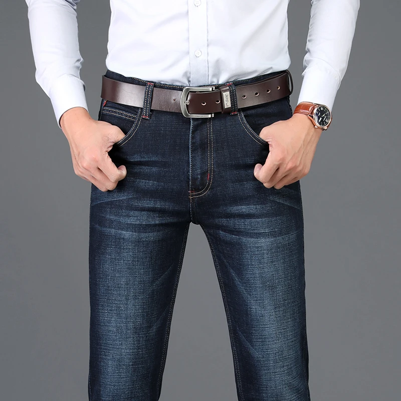 SULEE Brand European American Style Stretch Men Jeans Luxury Men's Denim Trousers Slim Straight Deep blue Gentleman Mens Stretch 4