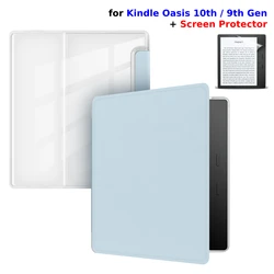 Premium PU Leather & Transparent Acrylic Sleep Cover for Kindle Oasis 7 with Screen Protector (Baby blue)