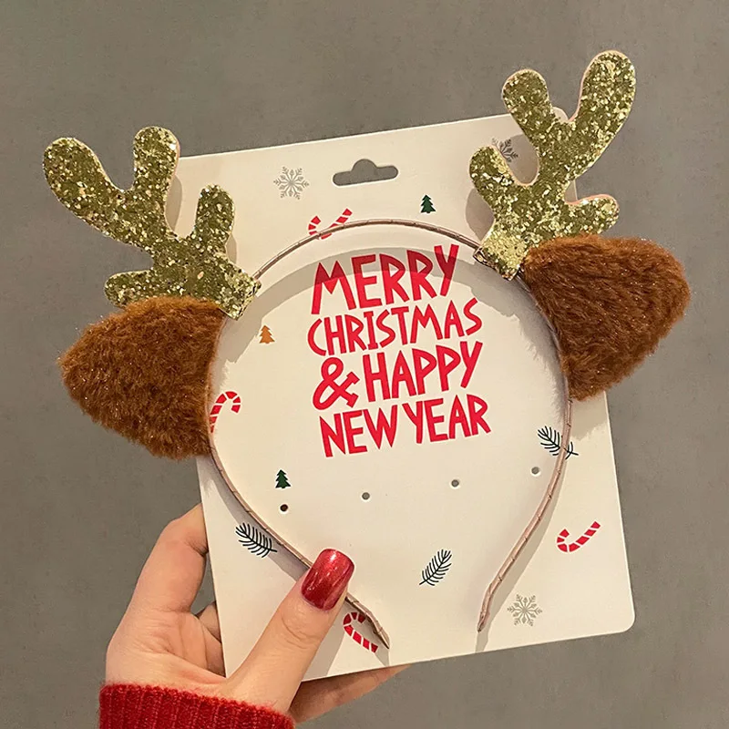 1PC Christmas Reindeer Antlers Headbands, Furry Xmas Deer , Festive Hair Accessories For Christmas Party&New Year
