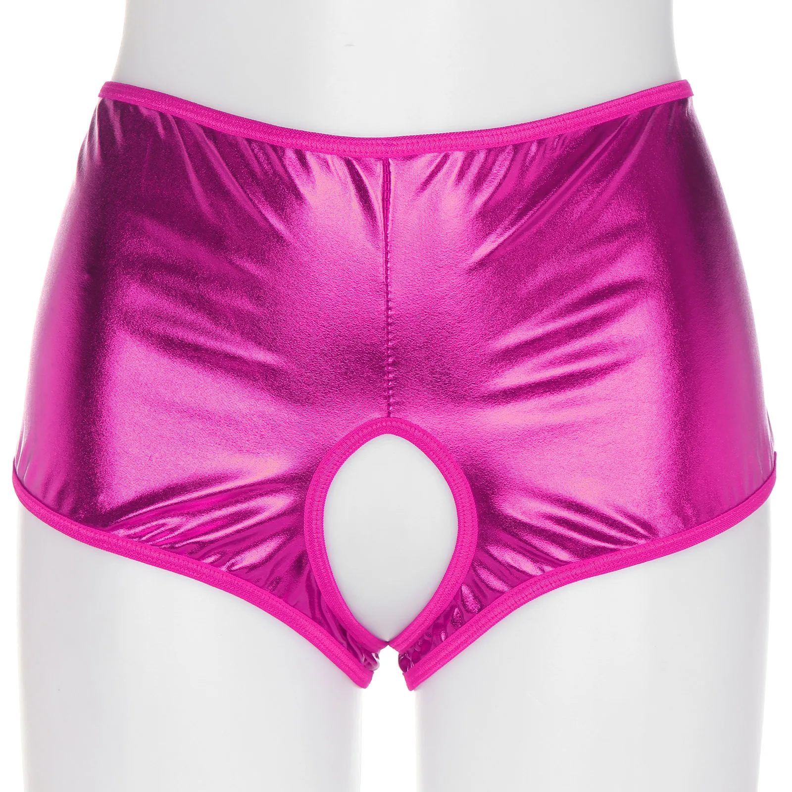 Womens Sexy Lingerie Metallic Low Rise Crotchless Booty Shorts Wetlook Crotchless Open Crotch Open Butt Hot Pants Underwear women lingerie set women crotchless shorts