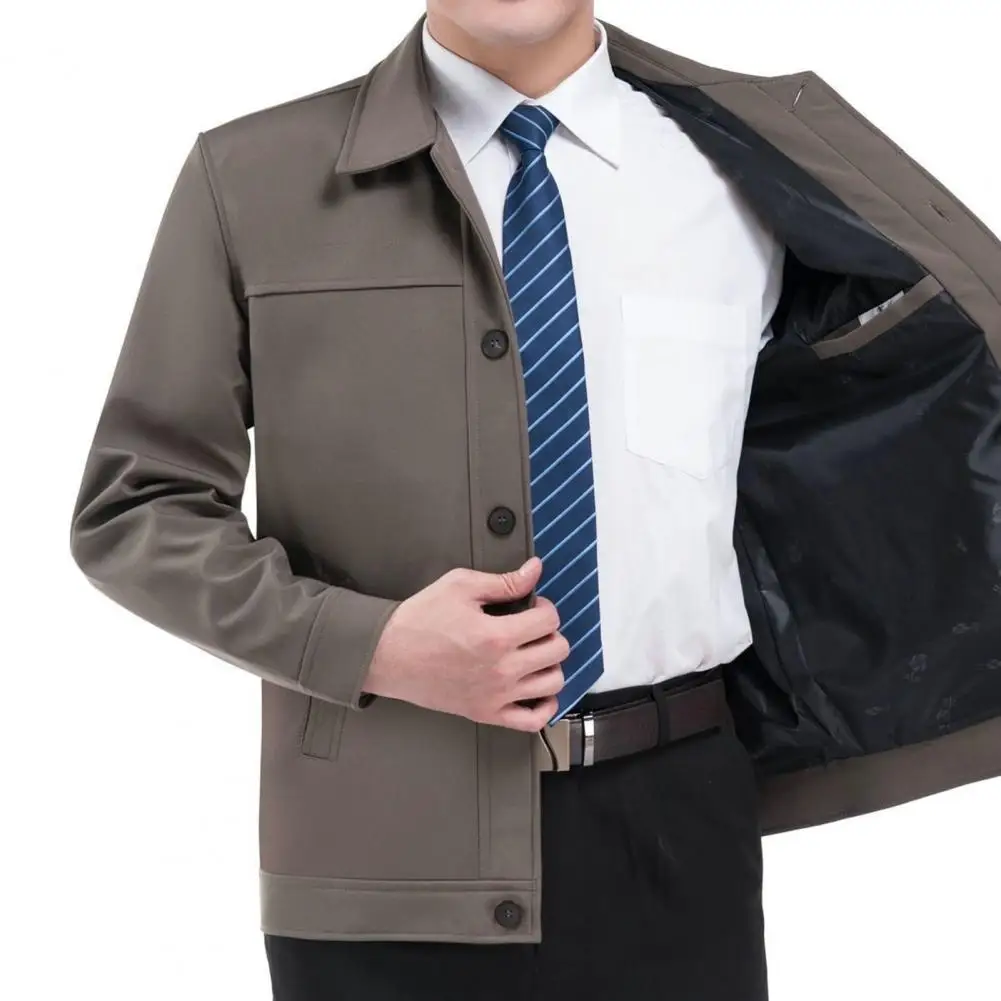 

Men Autumn Jacket Stylish Men's Lapel Jacket Thin Solid Color Long Sleeve Button Up Pockets for Fall Spring Fashion Men Jacket