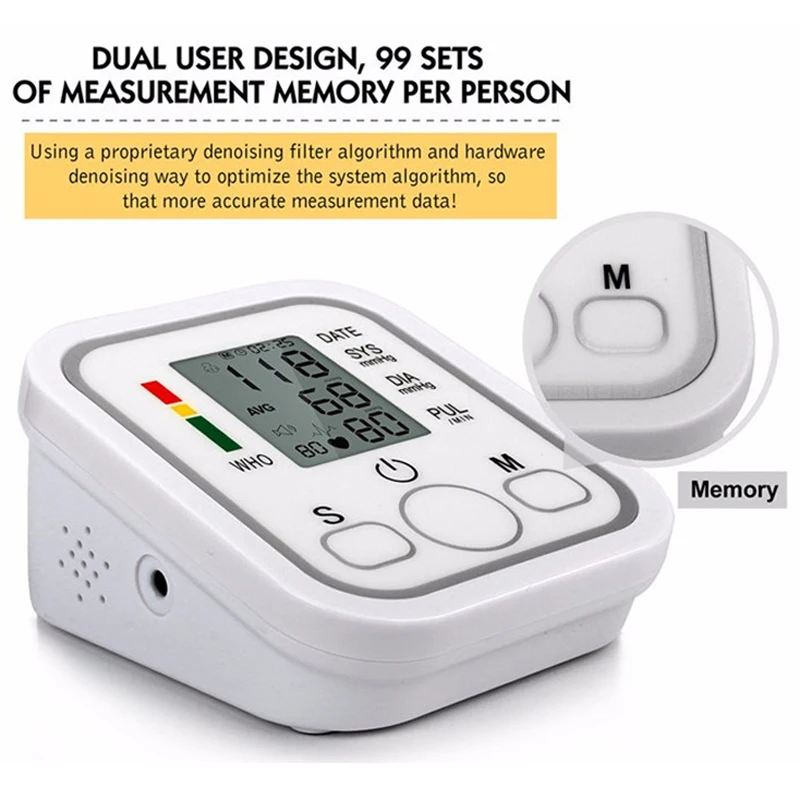 Medical Digital Arm BP Blood Pressure Monitor Tensiometer Tonometer Automatic Sphygmomanometer Heart Rate Pulse Meter