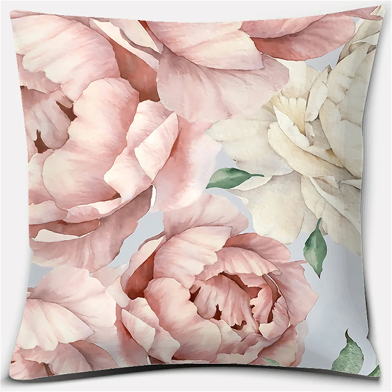 2022 Rose Peacock Floral Print Pattern Pillowcase Pink Blue Flower Square Pillowcase Sofa Car Home Office Home Decor 45x45CM