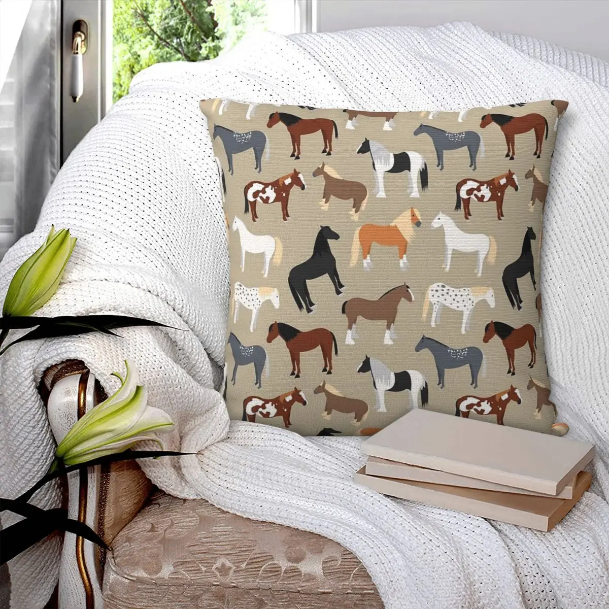 

Horse Breeds Pattern Square Pillowcase Pillow Cover Polyester Cushion Decor Comfort Throw Pillow for Home Living Room