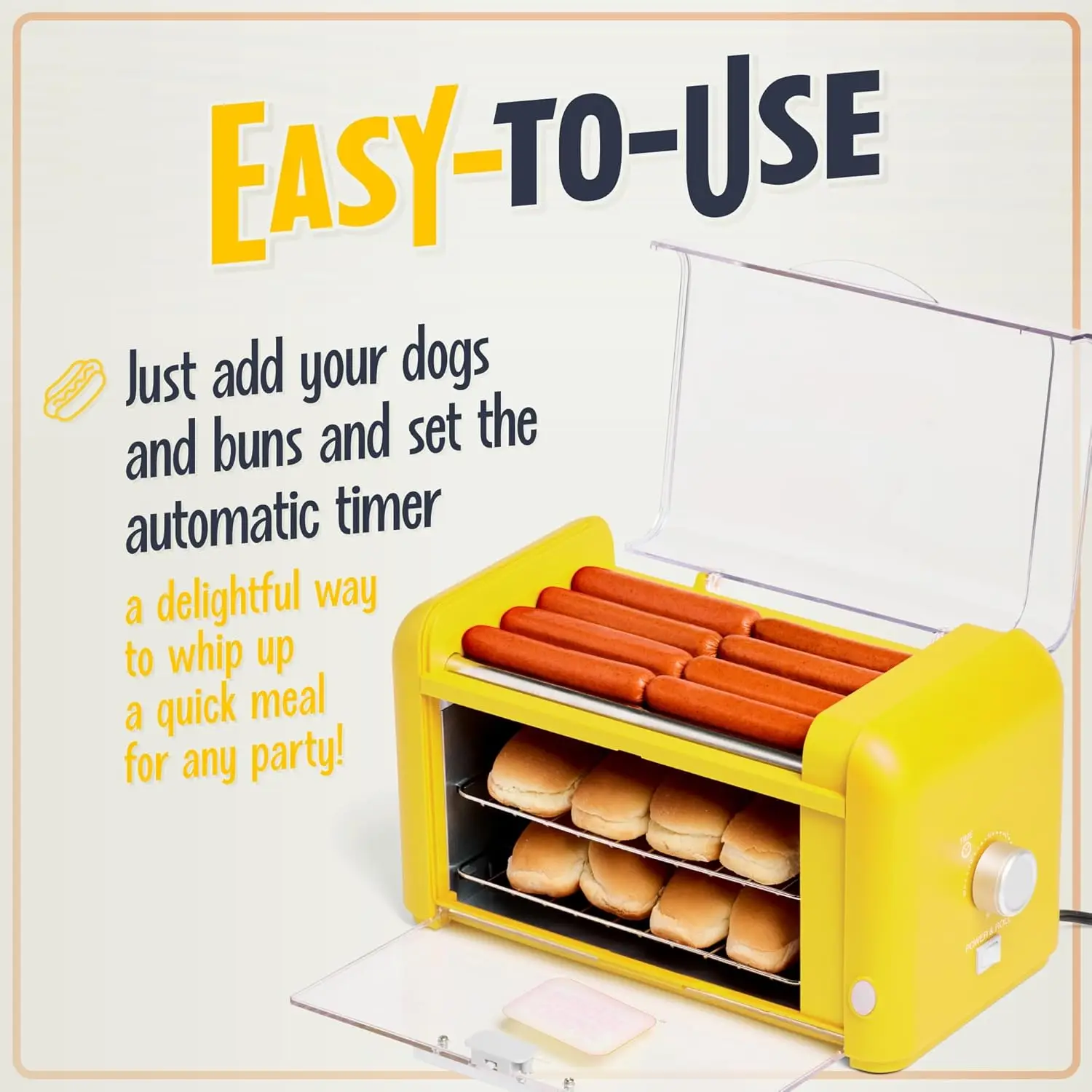 Oscar Mayer Extra Large Countertop 8 Hot Dog Roller and Bun Toaster Oven - Stainless Steel Rollers and Non-stick Warmi 3