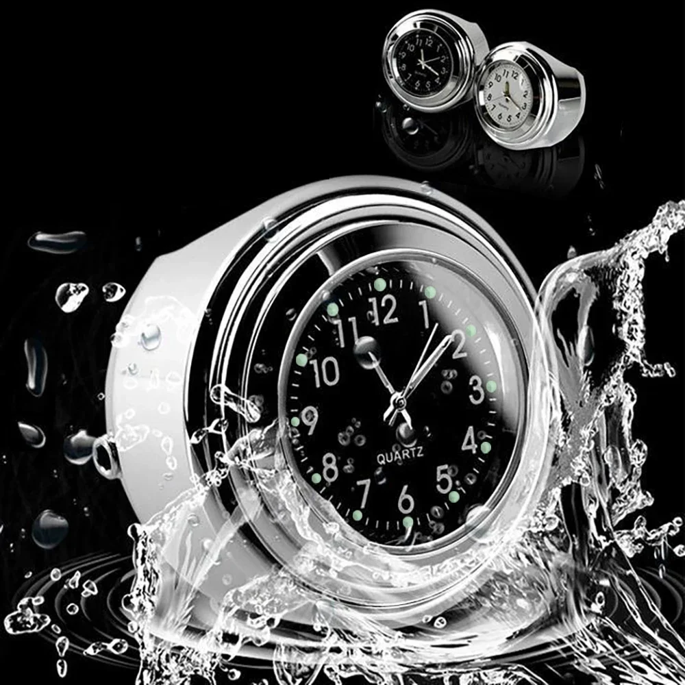 Waterproof Luminous Dial Motorcycle Handlebar Clock - Aluminum Mount Timepiece