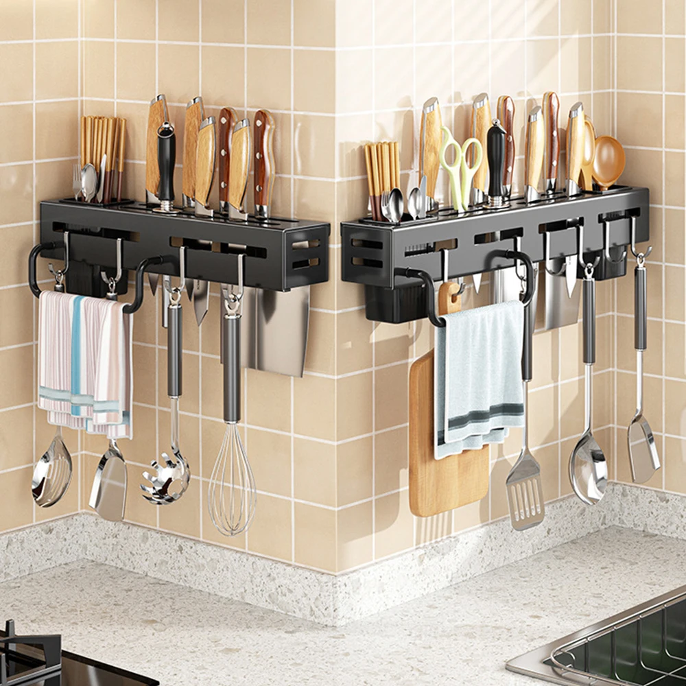 Kitchen Storage Rack Stainless Steel Wall Mounted Multifunctional Storage Knife Rack Detachable with Multiple Brackets and Hooks AliExpress