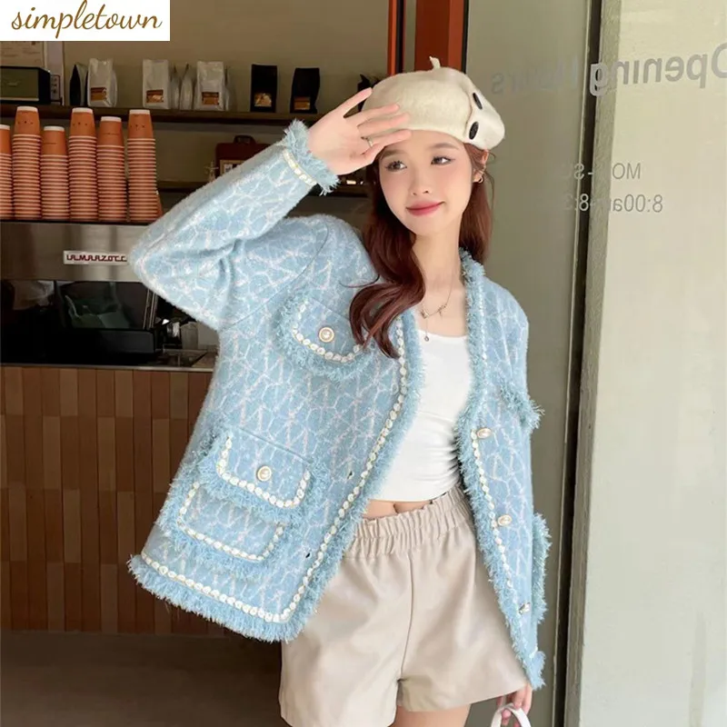 2023 Autumn/Winter New Sweet Small Fragrant Wind Soft and Glutinous Knitted Sweater Cardigan Korean Loose and Age Reducing Coat autumn winter new baby ear protection hat warm and cold resistant hat comfortable baby double ball soft glutinous headband hat