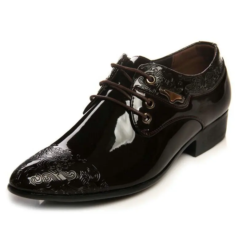 

Mens fashion wedding shoes Pointed toe dress shoes mens patent leather shoes business shoes lace up flats 756